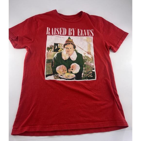 Elf Christmas Shirt Mens Small Red Holiday Pullover Short Sleeve Cotton Unisex - Picture 1 of 7